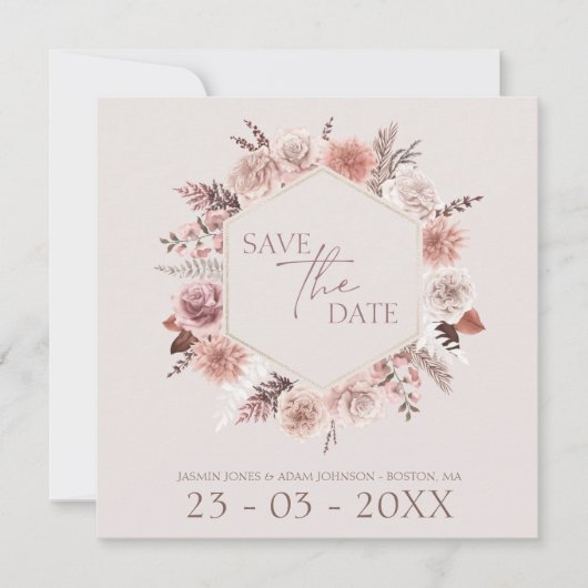 Save The Date Dusty Rose Pampas Grass Wreath Enregistrer La Date (Devant)