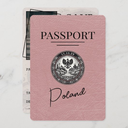 Save The Date Dusty Rose Pologne Passeport Enregistrer La Date (Devant / Derrière)