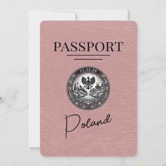 Save The Date Dusty Rose Pologne Passeport Enregistrer La Date (Devant)
