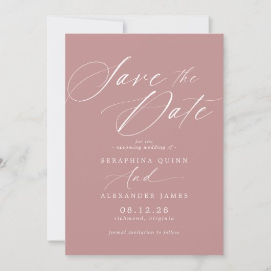 Save The Date Dusty Rose rose mauve | Script simple et élégant (Devant)