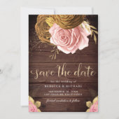 Save The Date Dusty Rose Terme Rose Mariage en bois floral (Devant)