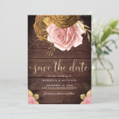 Save The Date Dusty Rose Terme Rose Mariage en bois floral (Debout devant)