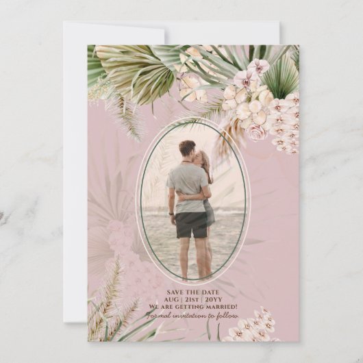 Save The Date Dusty Rose Tropical Pampas Mariage PHOTO Grass Sav (Devant)