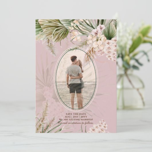 Save The Date Dusty Rose Tropical Pampas Mariage PHOTO Grass Sav (Debout devant)
