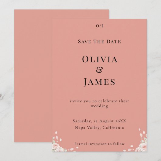Save The Date Dusty Rose Whispered Petals Minimalist Elegant (Devant / Derrière)
