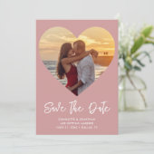 Save The Date Dusty Rose & White Heart Cutout Mariage Photo (Debout devant)