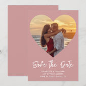 Save The Date Dusty Rose & White Heart Cutout Mariage Photo (Devant / Derrière)