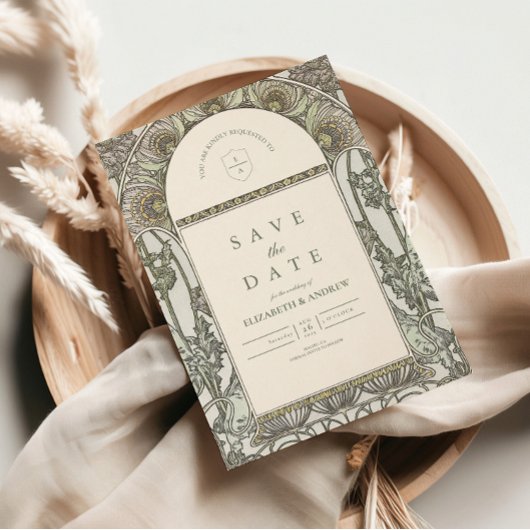 Save The Date Dusty Sage Art nouveau mariage