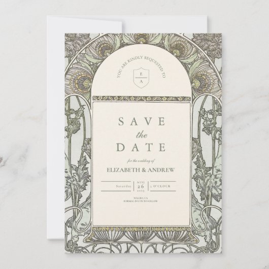 Save The Date Dusty Sage Art nouveau mariage (Devant)