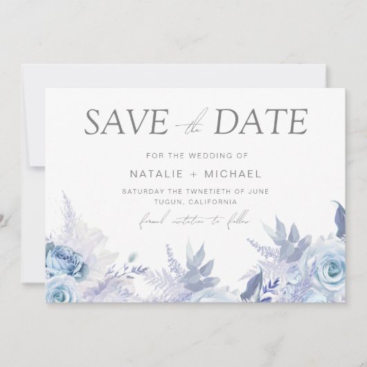 Save The Date Dusty Sky Blue Floral Mariage (Devant)