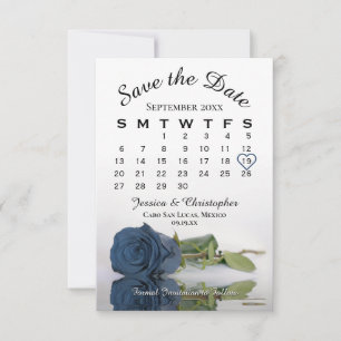 Save The Date Dusty Steel Blue Rose élégant calendrier de mariag