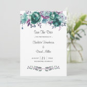 Save The Date Dusty Turquoise Plum Aquarelle Mariage Floral (Debout devant)