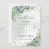 Save The Date Dusty vert bleu succulents or enregistrer la date (Devant)