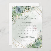 Save The Date Dusty vert bleu succulents or enregistrer la date (Devant / Derrière)