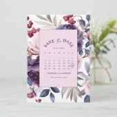 Save The Date Dusty violet rose calendrier fleuri mariage (Debout devant)
