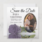 Save The Date Dusty violet Rose sur White Oval Photo Chic Mariag (Devant)