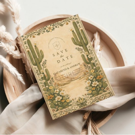 Save The Date Earthy Botanical Desert Wedding