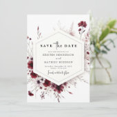 Save The Date Earthy Chic Burgundy Floral Mariage (Debout devant)