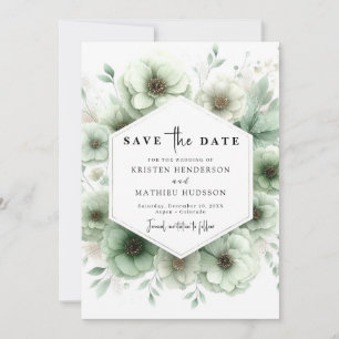 Save The Date Earthy Chic Floral Sage Green Mariage