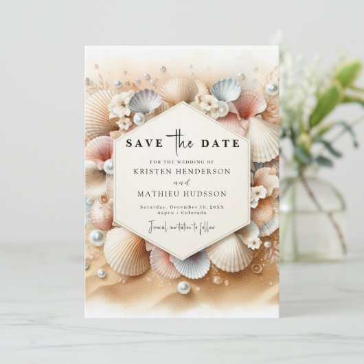 Save The Date Earthy Whimsical Beach Wedding (Debout devant)