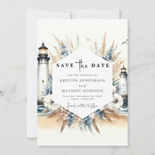 Save The Date Eau design élégant Mariage phare (Devant)