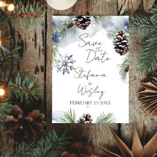 Save The Date Eau d'hiver pins enneigés enregistrer la date