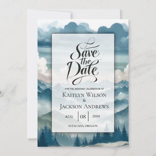 Save The Date Échos à travers les pins brumeux Mariage (Devant)