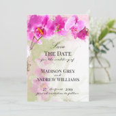 Save The Date Éclaboussure aquarelle d'orchidée rose Enregistrer (Debout devant)