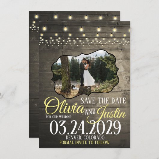 Save The Date Éclairage de la grange rustique Enregistrer la dat (Devant / Derrière)
