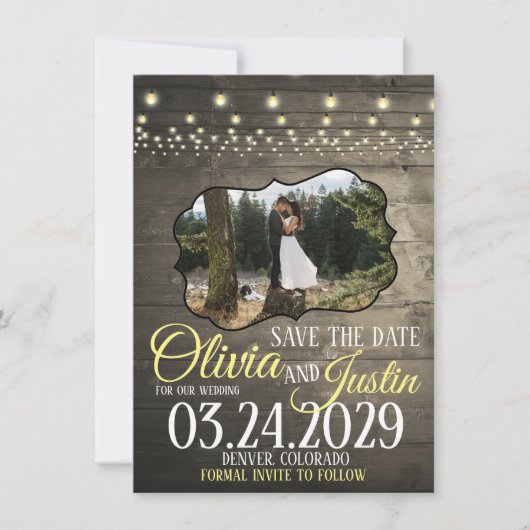 Save The Date Éclairage de la grange rustique Enregistrer la dat (Devant)