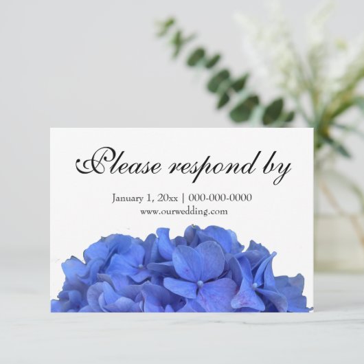 Save The Date Eclairage fleuri bleu élégant hydrangées RSVP (Debout devant)