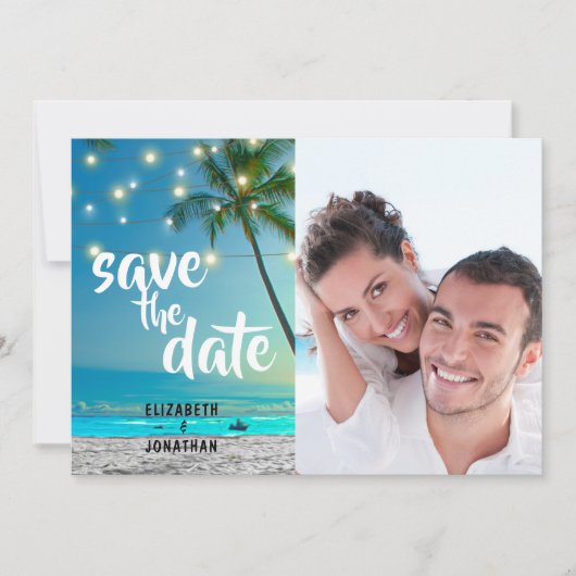 Save The Date Éclairages À Chaînes De Plage Tropical Enregistrer (Devant)