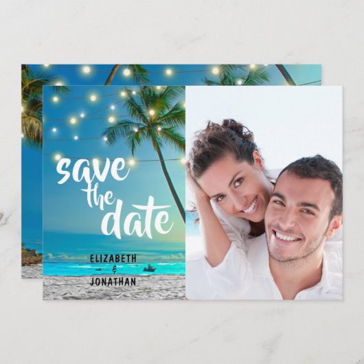 Save The Date Éclairages À Chaînes De Plage Tropical Enregistrer (Devant / Derrière)