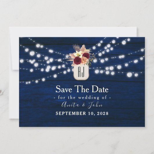 Save The Date Éclairages à chaînes rustiques Enregistrer la date (Devant)