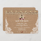 Save The Date Éclairages à cordes en dentelle rustique Enregistr (Devant / Derrière)