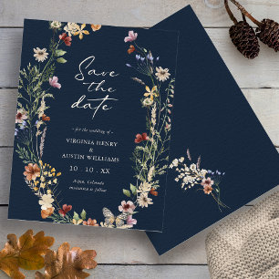 Save The Date Économie de date bleu marine boho floral