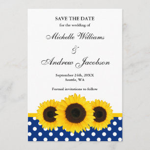 Save The Date Économies blanches et bleues de tournesol de polka