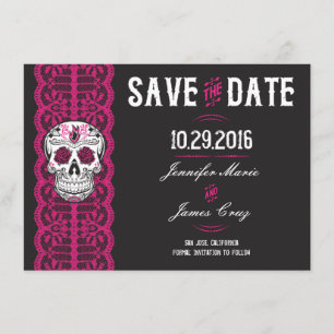 Save The Date Économies de crâne de sucre de dentelle de roses
