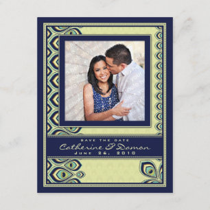 Save The Date Économies de Nouveau de paon la date (marine)