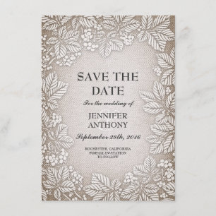 Save The Date économies rustiques de dentelle de toile de jute