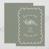 Save The Date Économisez la date botanique verte de sauge floral (Devant / Derrière)