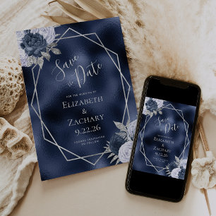 Save The Date Économisez la date de mariage Fleur Bleu Poussiére