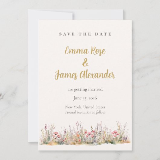 Save The Date Économisez la date de mariage florale minimaliste (Devant)