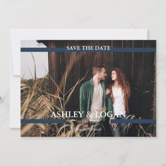 Save The Date Économisez la date de mariage moderne simple bleu (Devant)