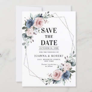 Save The Date Économisez pour un mariage géométrique bleu mauve 