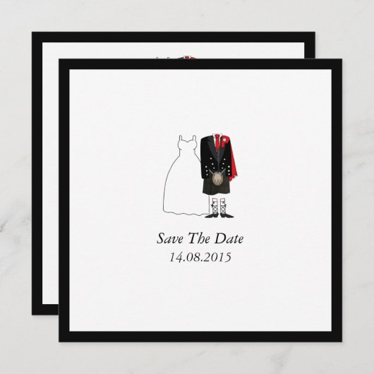 Save The Date Ecosse Kilt Bride & Groom Enregistrer la date - ro (Devant / Derrière)
