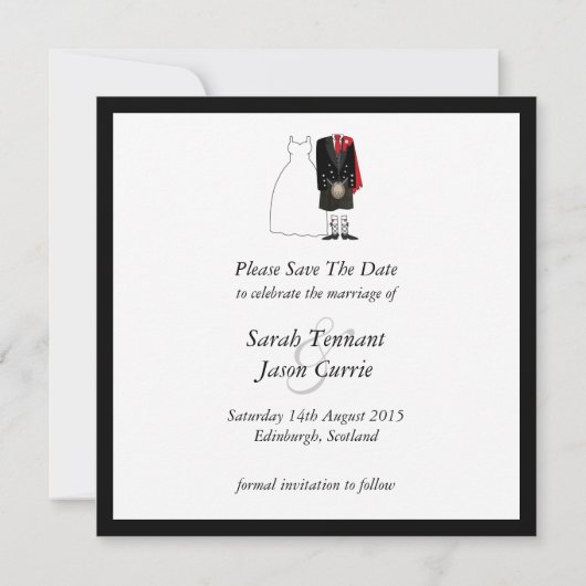 Save The Date Ecosse Kilt Bride & Groom Enregistrer la date - ro (Dos)