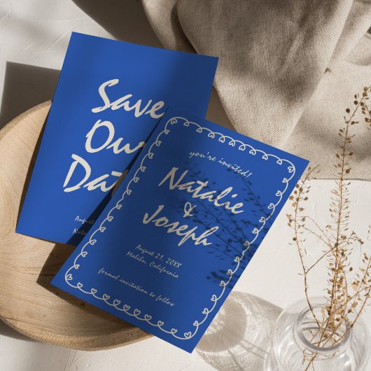 Save The Date Écrite à la main Bright Retro Unique Mariage moder