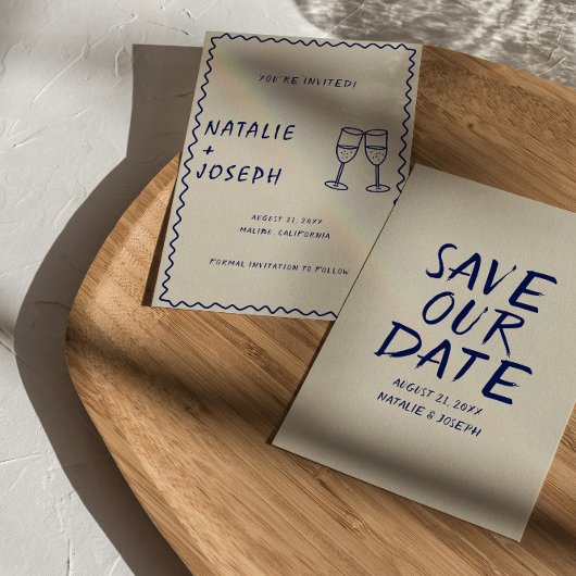 Save The Date Ecrite main dessinée Rétro Unique Fun Mariage mode