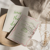 Save The Date Ecrite main dessinée Rétro Unique Fun Mariage mode